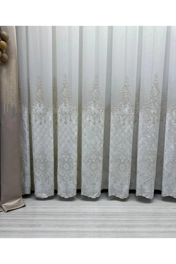 NIVEMESHOME LAL GOLD DETAYLI 2843 1/3 SIK PİLELI TÜL PERDE APM