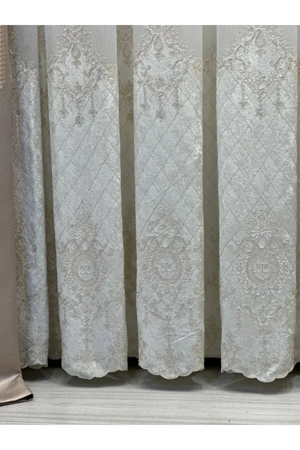 NIVEMESHOME LAL GOLD DETAYLI 2843 1/3 SIK PİLELI TÜL PERDE APM