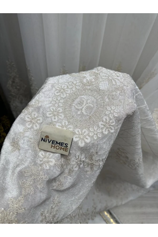 NIVEMESHOME LAL GOLD DETAYLI 2843 1/3 SIK PİLELI TÜL PERDE APM