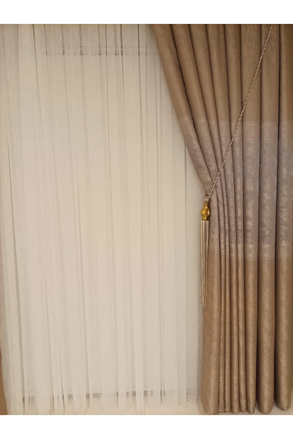 NİVEMESHOME LALİN BEJ 1/3 SIK PİLE  FON PERDE APM