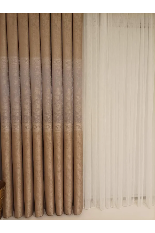 NİVEMESHOME LALİN BEJ 1/3 SIK PİLE  FON PERDE APM