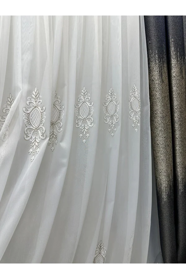 NİVEMESHOME LANTANA GOLD DETAYLI 1/3 SIK KETEN TÜL PERDE APM