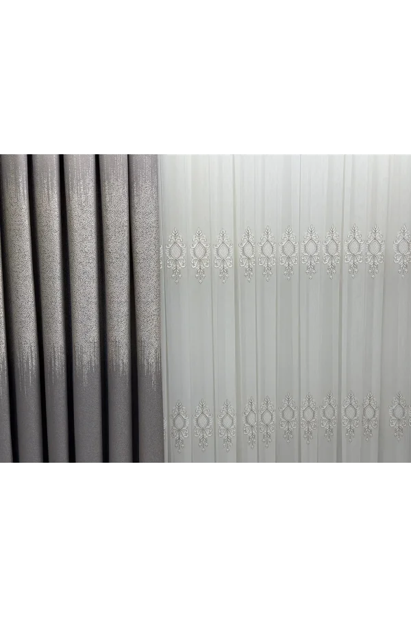 NİVEMESHOME LANTANA GOLD DETAYLI 1/3 SIK KETEN TÜL PERDE APM