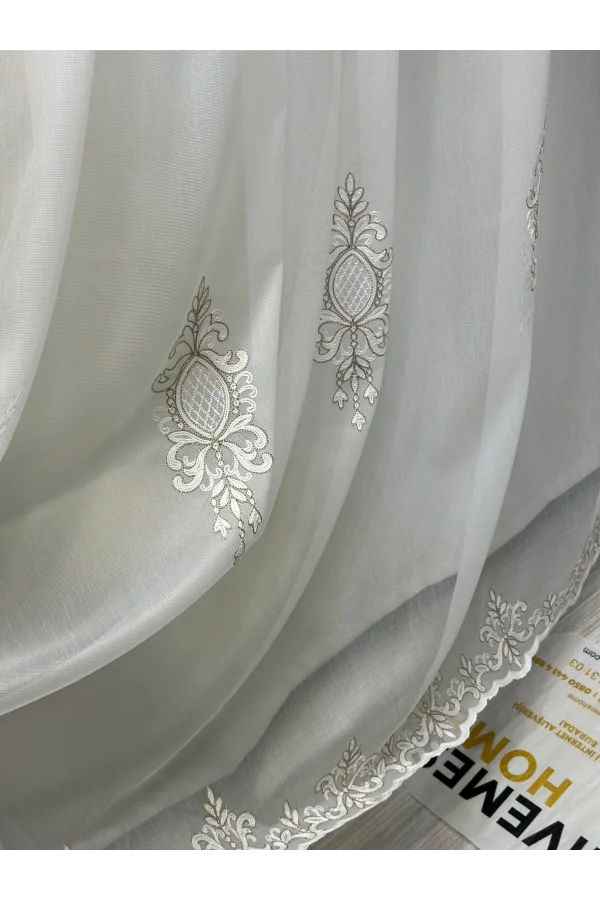 NİVEMESHOME LANTANA GOLD DETAYLI 1/3 SIK KETEN TÜL PERDE APM