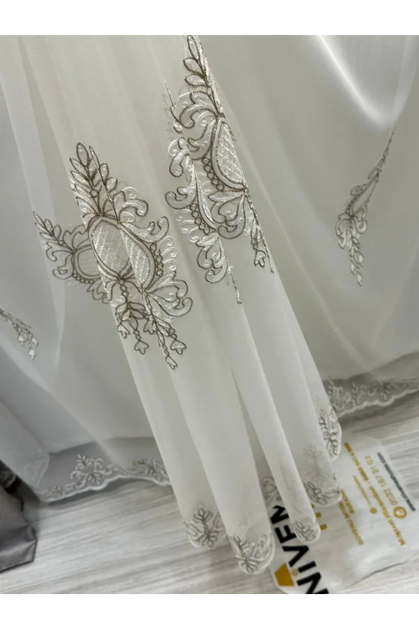 NİVEMESHOME LANTANA GOLD DETAYLI 1/3 SIK KETEN TÜL PERDE APM