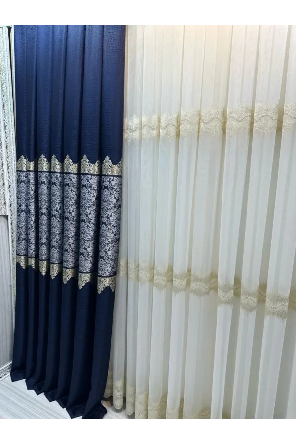 NİVEMESHOME LARİSSA H5451 ЗОЛОТИСТЫЙ ДЕТАЛЬНЫЙ 1/3 ТКАНЬ ТЮЛЬ ПЛЮЩЕНАЯ ЗАГЛАЖЕННАЯ ЭСТЕТИКА