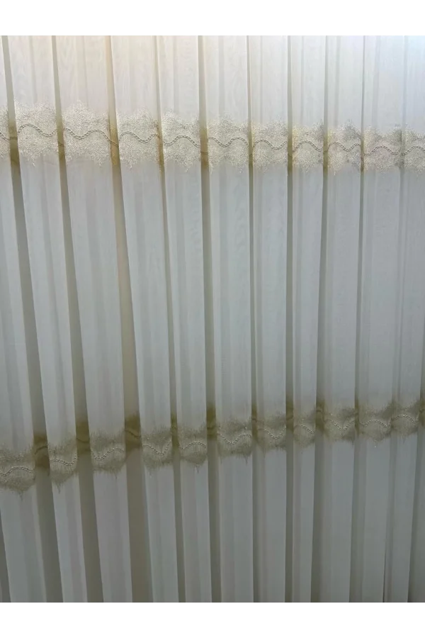 NİVEMESHOME LARİSSA H5451 ЗОЛОТИСТЫЙ ДЕТАЛЬНЫЙ 1/3 ТКАНЬ ТЮЛЬ ПЛЮЩЕНАЯ ЗАГЛАЖЕННАЯ ЭСТЕТИКА