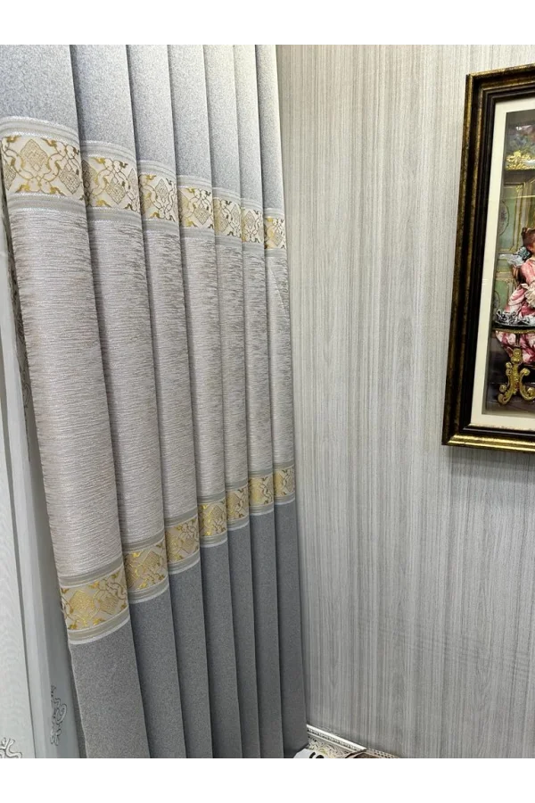 NİVEMESHOME LİKYA FT632120 V-2001 СЕРЫЙ 1/3 ГУСТОЕ НАТЯНУТОЕ ФОНОВОЕ ЗАНАВЕС