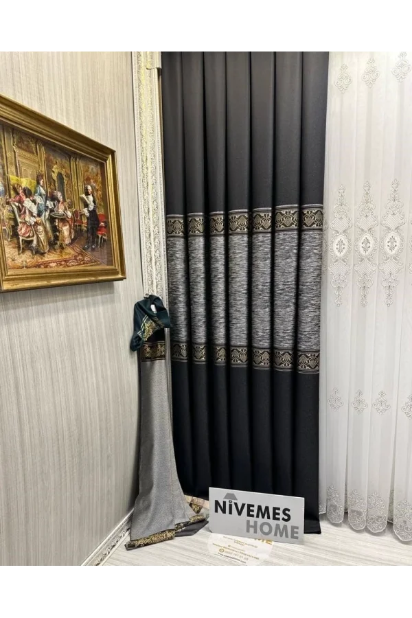 NİVEMESHOME ЛИКЬЯ FT632120 V-902 ЧЕРНЫЙ 1/3 ПЛОТНЫЙ ПЛЕТЕНЫЙ ЗАНАВЕС APM
