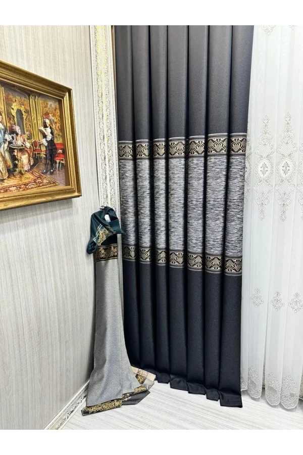 NİVEMESHOME ЛИКЬЯ FT632120 V-902 ЧЕРНЫЙ 1/3 ПЛОТНЫЙ ПЛЕТЕНЫЙ ЗАНАВЕС APM