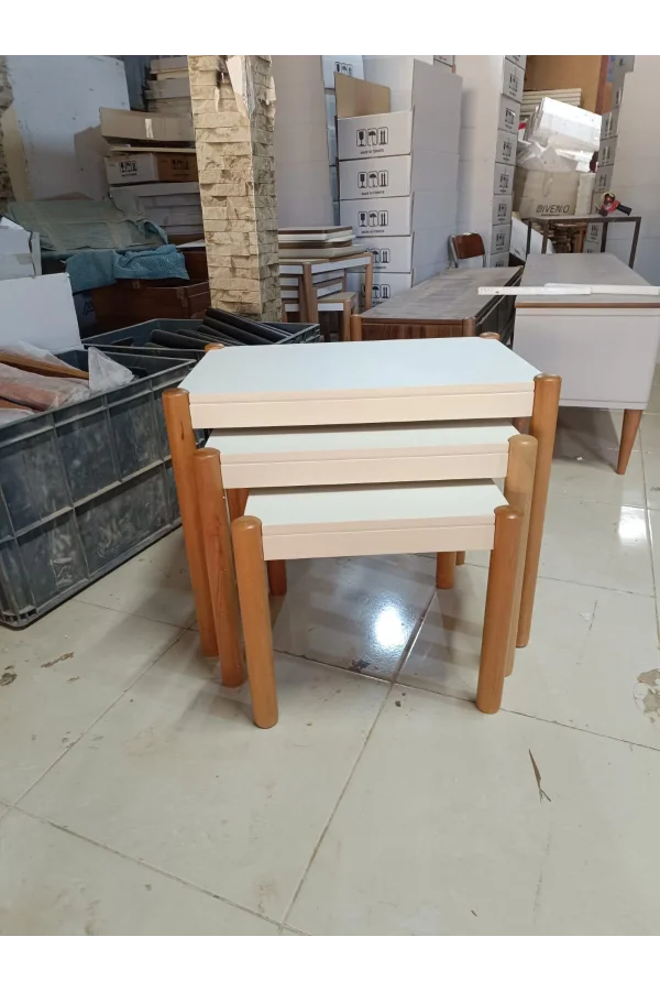 NİVEMESHOME LİZA KREM-CEVİZ ZİGON SEHPA