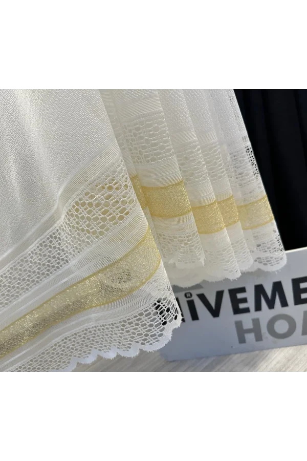 NIVEMESHOME LOTUS GOLD İŞLEMELİ 1/2,5 SIK PİLELİ TÜL PERDE APM