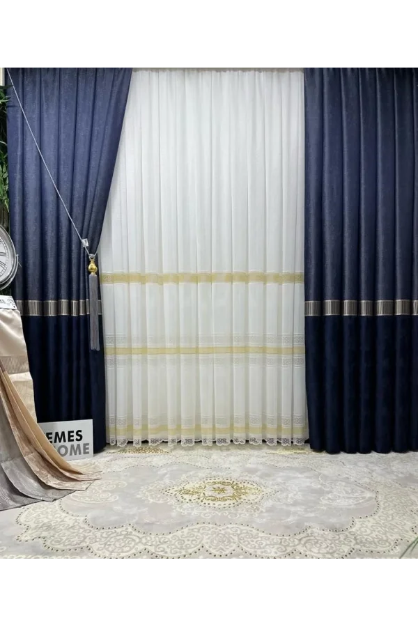 NIVEMESHOME LOTUS GOLD cortina de tul con bordado de terciopelo 1/3 densa