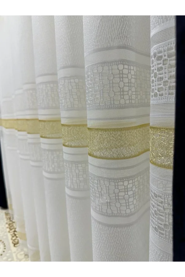 NIVEMESHOME LOTUS GOLD cortina de tul con bordado de terciopelo 1/3 densa