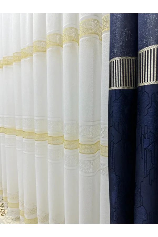 NIVEMESHOME LOTUS GOLD cortina de tul con bordado de terciopelo 1/3 densa