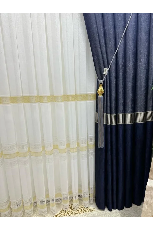 NIVEMESHOME LOTUS GOLD cortina de tul con bordado de terciopelo 1/3 densa