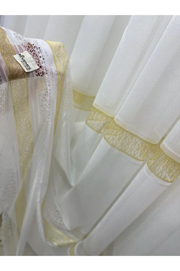 NIVEMESHOME LOTUS GOLD cortina de tul con bordado de terciopelo 1/3 densa