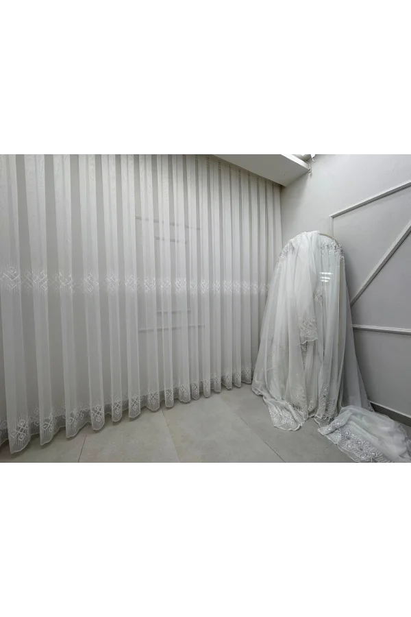 NİVEMESHOME LUNA GEOMÉTRICO 1/3 CORTINA DE TUL PLISADA APILADA