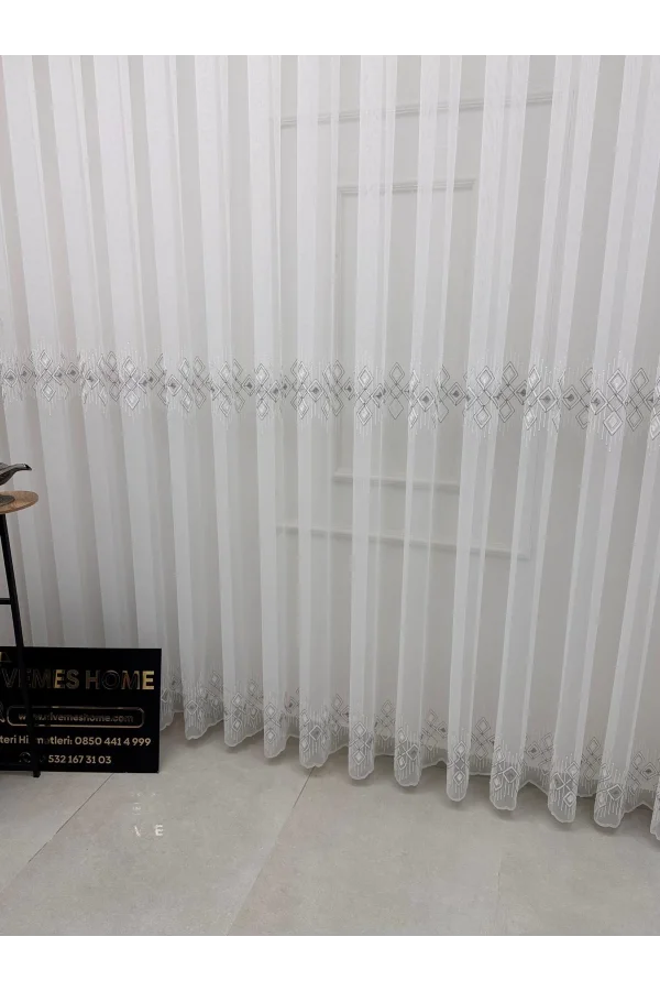 NİVEMESHOME LUNA ГЕОМЕТРИЧЕСКИЙ УЗОРЧАТЫЙ СЕРЕБРЯНЫЙ 1/3 ПЛОТНО ПОСАДОЧНАЯ ШТОРА ТЮЛЬ APM