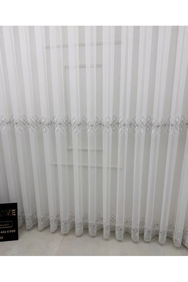 NİVEMESHOME LUNA ГЕОМЕТРИЧЕСКИЙ УЗОРЧАТЫЙ СЕРЕБРЯНЫЙ 1/3 ПЛОТНО ПОСАДОЧНАЯ ШТОРА ТЮЛЬ APM