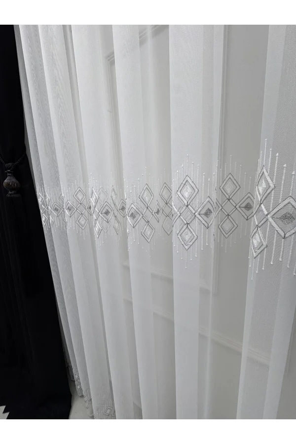 NİVEMESHOME LUNA ГЕОМЕТРИЧЕСКИЙ УЗОРЧАТЫЙ СЕРЕБРЯНЫЙ 1/3 ПЛОТНО ПОСАДОЧНАЯ ШТОРА ТЮЛЬ APM