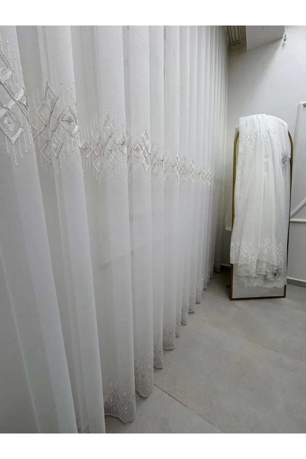 NİVEMESHOME LUNA ГЕОМЕТРИЧЕСКИЙ УЗОРЧАТЫЙ СЕРЕБРЯНЫЙ 1/3 ПЛОТНО ПОСАДОЧНАЯ ШТОРА ТЮЛЬ APM