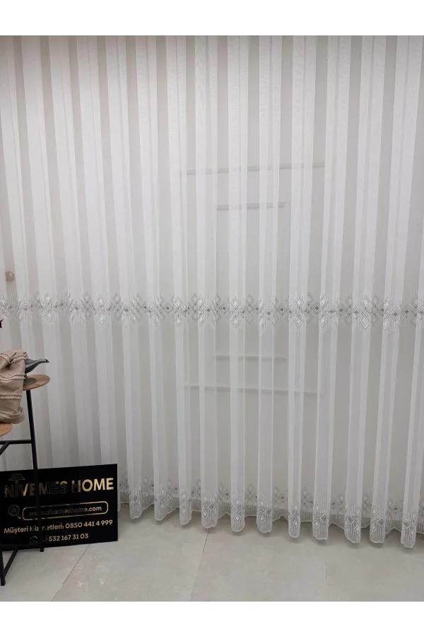 NİVEMESHOME LUNA ГЕОМЕТРИЧЕСКИЙ УЗОРЧАТЫЙ СЕРЕБРЯНЫЙ 1/3 ПЛОТНО ПОСАДОЧНАЯ ШТОРА ТЮЛЬ APM