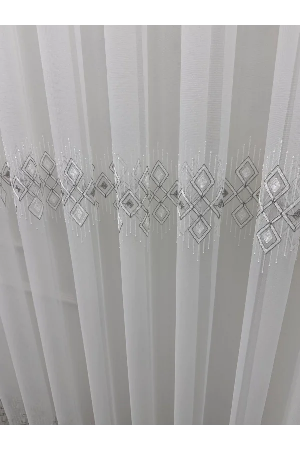 NİVEMESHOME LUNA ГЕОМЕТРИЧЕСКИЙ УЗОРЧАТЫЙ СЕРЕБРЯНЫЙ 1/3 ПЛОТНО ПОСАДОЧНАЯ ШТОРА ТЮЛЬ APM