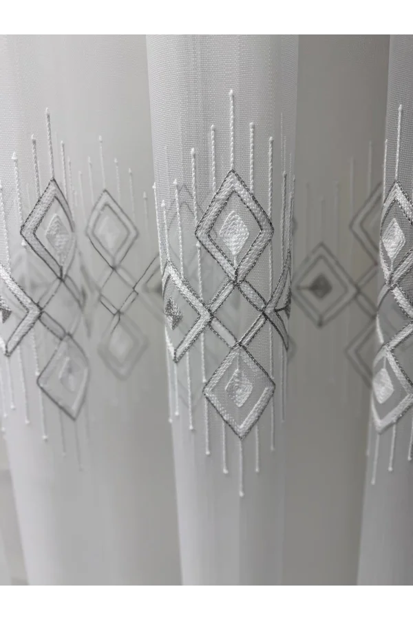 NİVEMESHOME LUNA ГЕОМЕТРИЧЕСКИЙ УЗОРЧАТЫЙ СЕРЕБРЯНЫЙ 1/3 ПЛОТНО ПОСАДОЧНАЯ ШТОРА ТЮЛЬ APM