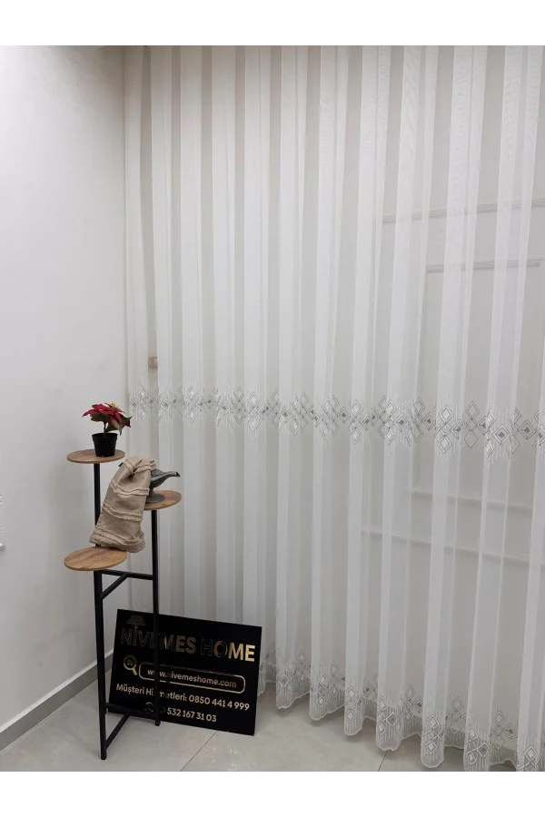 NİVEMESHOME LUNA ГЕОМЕТРИЧЕСКИЙ УЗОРЧАТЫЙ СЕРЕБРЯНЫЙ 1/3 ПЛОТНО ПОСАДОЧНАЯ ШТОРА ТЮЛЬ APM