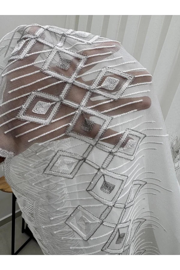 NİVEMESHOME LUNA ГЕОМЕТРИЧЕСКИЙ УЗОРЧАТЫЙ СЕРЕБРЯНЫЙ 1/3 ПЛОТНО ПОСАДОЧНАЯ ШТОРА ТЮЛЬ APM