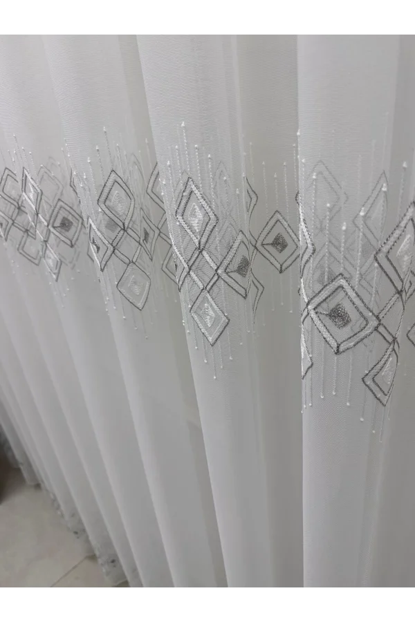 NİVEMESHOME LUNA ГЕОМЕТРИЧЕСКИЙ УЗОРЧАТЫЙ СЕРЕБРЯНЫЙ 1/3 ПЛОТНО ПОСАДОЧНАЯ ШТОРА ТЮЛЬ APM