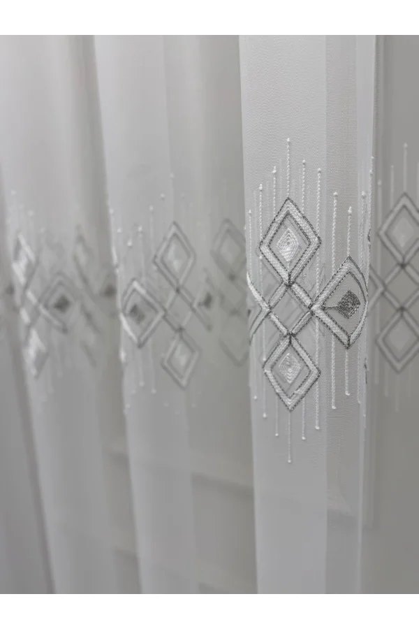 NİVEMESHOME LUNA ГЕОМЕТРИЧЕСКИЙ УЗОРЧАТЫЙ СЕРЕБРЯНЫЙ 1/3 ПЛОТНО ПОСАДОЧНАЯ ШТОРА ТЮЛЬ APM