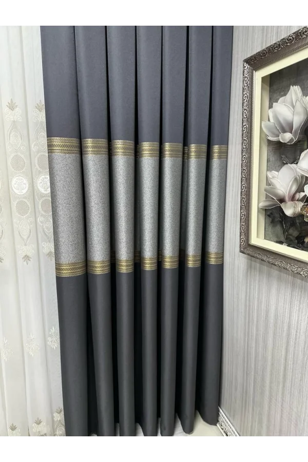 NİVEMESHOME MANAVGAT ANTHRACITE-GOLD FT632113 V-2501 1/3 HEAVY PILE CURTAIN PANEL