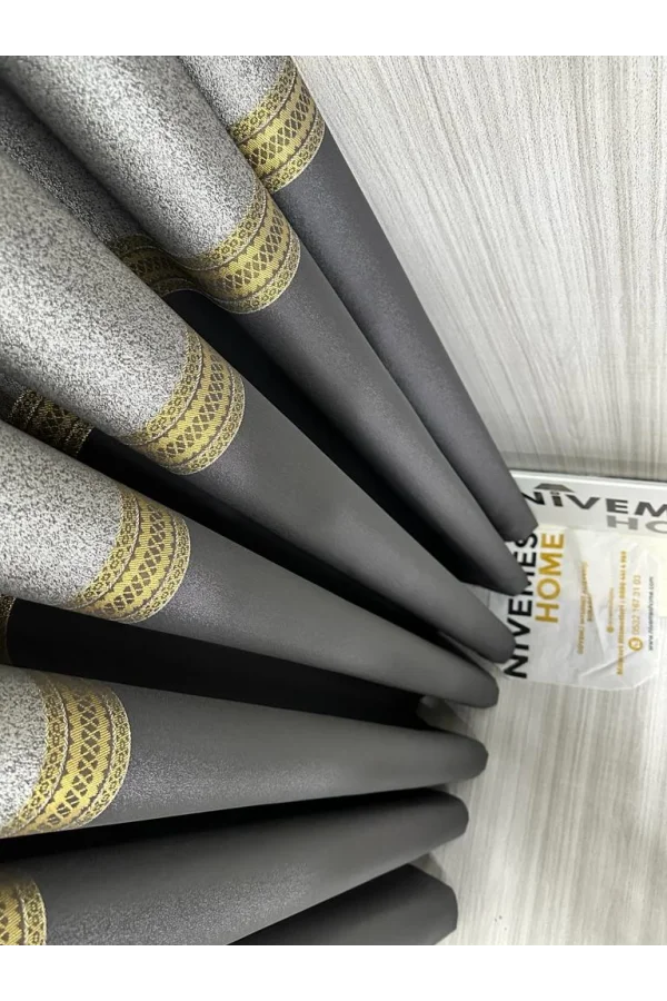 NİVEMESHOME MANAVGAT ANTHRACITE-GOLD FT632113 V-2501 1/3 HEAVY PILE CURTAIN PANEL