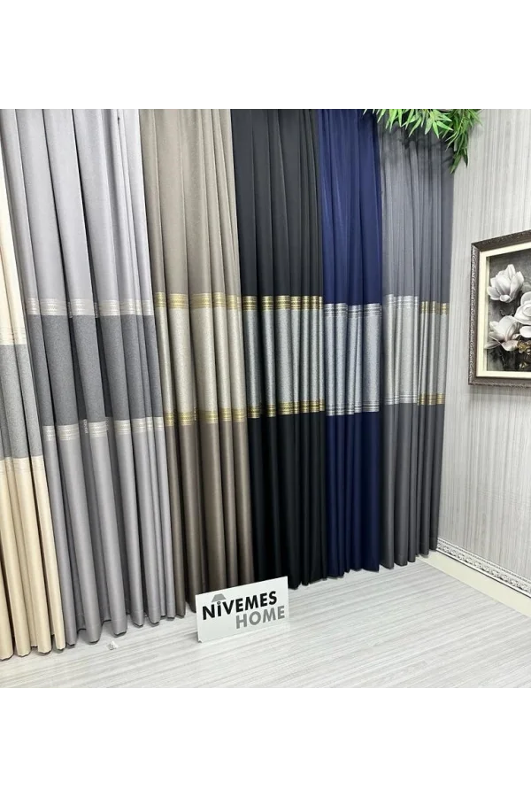 NİVEMESHOME MANAVGAT ANTHRACITE-GOLD FT632113 V-2501 1/3 HEAVY PILE CURTAIN PANEL