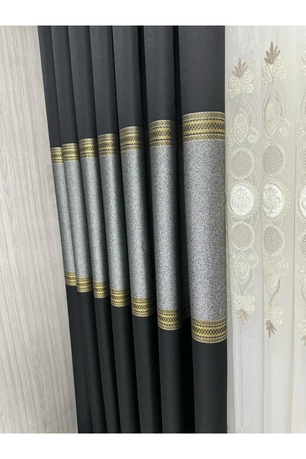 NİVEMESHOME MANAVGAT ЧЁРНЫЙ FT632113 V-903 1/3 ПЛОТНЫЙ ПЛИССИРОВАННЫЙ ЗАНАВЕС APM