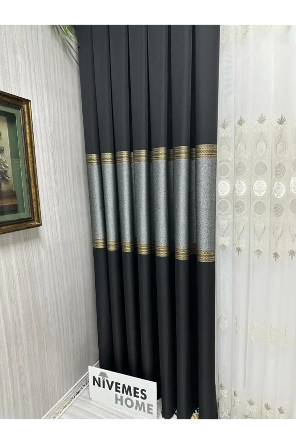 NİVEMESHOME MANAVGAT ЧЁРНЫЙ FT632113 V-903 1/3 ПЛОТНЫЙ ПЛИССИРОВАННЫЙ ЗАНАВЕС APM