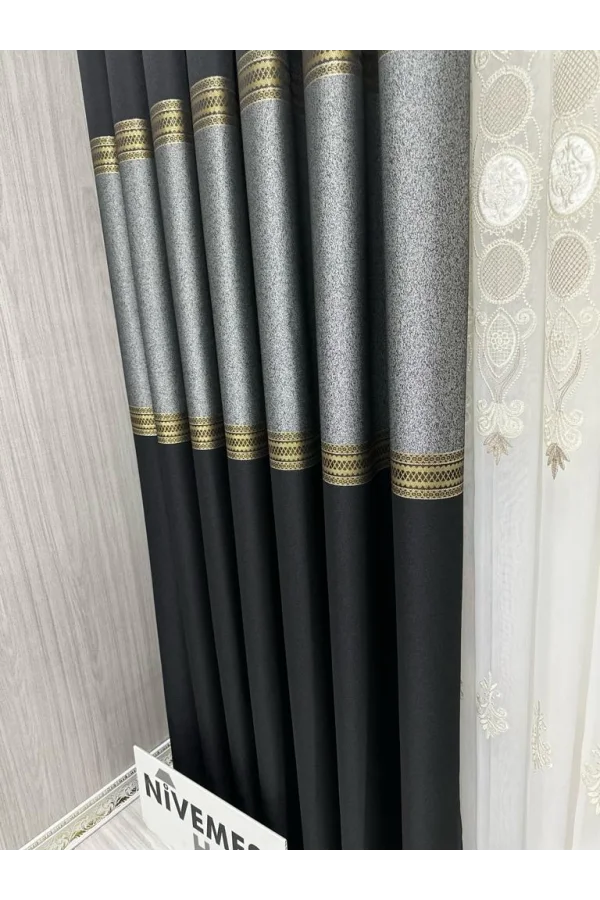 NİVEMESHOME MANAVGAT ЧЁРНЫЙ FT632113 V-903 1/3 ПЛОТНЫЙ ПЛИССИРОВАННЫЙ ЗАНАВЕС APM