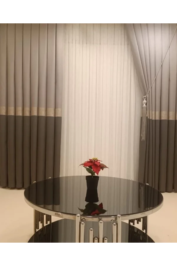 NİVEMESHOME MARILYA ШТОРА ГРЕЙ/ЗОЛОТО 1/3 ПЛОТНЫЙ ПЛЮШ ШТОРА