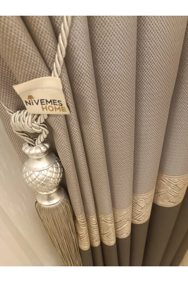 NİVEMESHOME MARILYA ШТОРА ГРЕЙ/ЗОЛОТО 1/3 ПЛОТНЫЙ ПЛЮШ ШТОРА