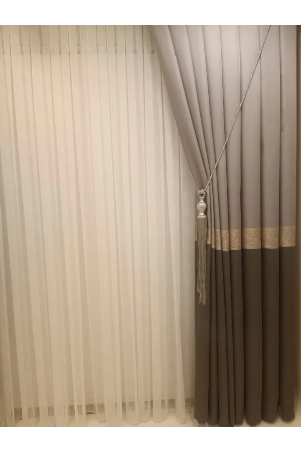 NİVEMESHOME MARILYA ШТОРА ГРЕЙ/ЗОЛОТО 1/3 ПЛОТНЫЙ ПЛЮШ ШТОРА