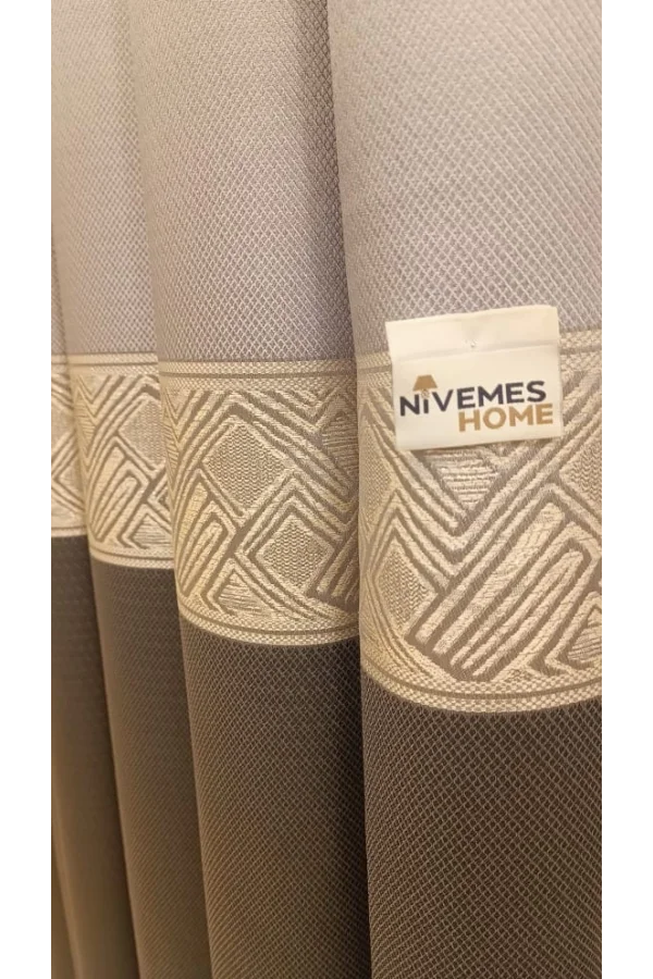 NİVEMESHOME MARILYA ШТОРА ГРЕЙ/ЗОЛОТО 1/3 ПЛОТНЫЙ ПЛЮШ ШТОРА