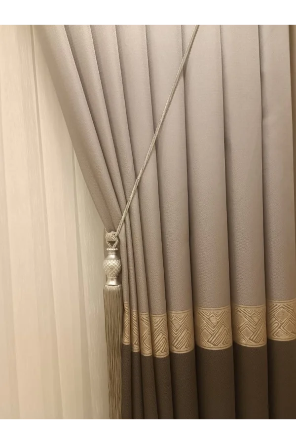 NİVEMESHOME MARILYA ШТОРА ГРЕЙ/ЗОЛОТО 1/3 ПЛОТНЫЙ ПЛЮШ ШТОРА