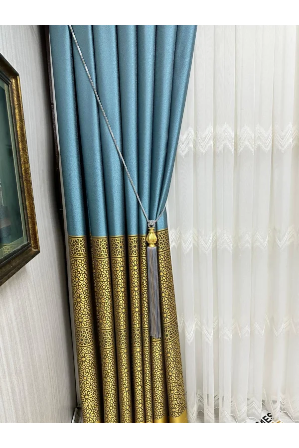 NİVEMESHOME SOFFITTO MISTO BLU E BEIGE CON FRANGIA RACCOLTA BRAÇOL