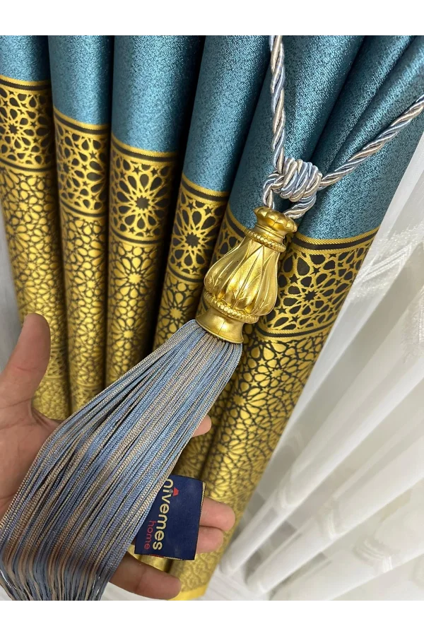 NİVEMESHOME SOFFITTO MISTO BLU E BEIGE CON FRANGIA RACCOLTA BRAÇOL