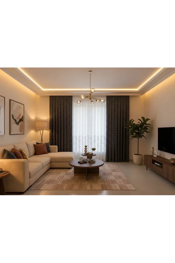 NİVEMESHOME MAYIS 1-027P YARI DESEN EKRU 1/2,5 PİLELİ TÜL PERDE