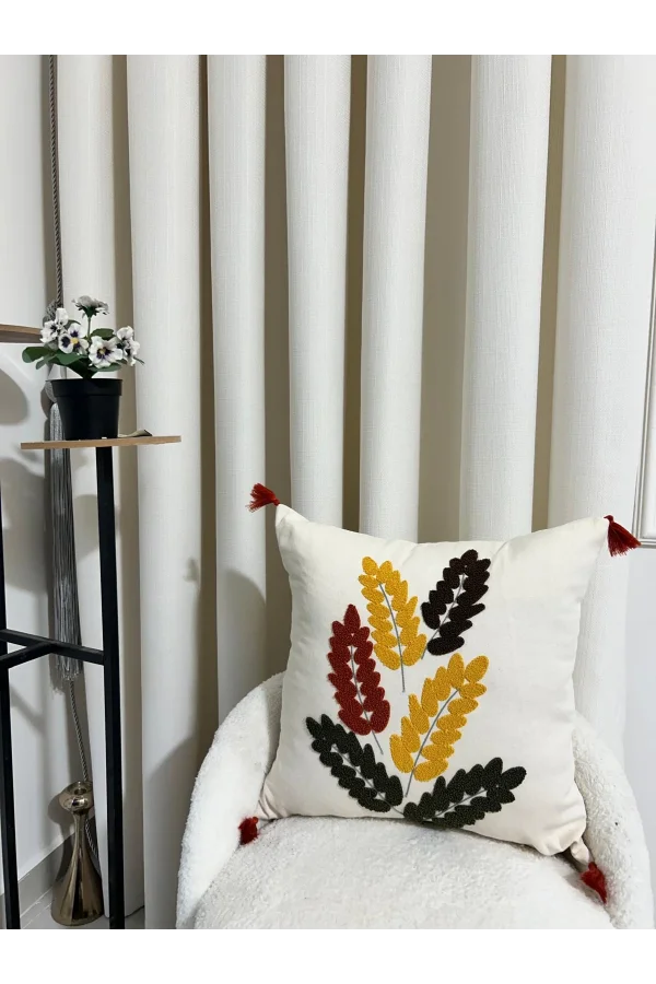 غطاء وسادة بتطريز أوراق البلوط من NIVEMESHOME 45X45