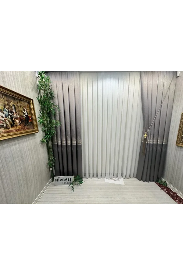 NİVEMESHOME MEVA GOLDGESTREIFTES 1/2,5 DICKES GEFALTERTES TÜLLVORHANG APM