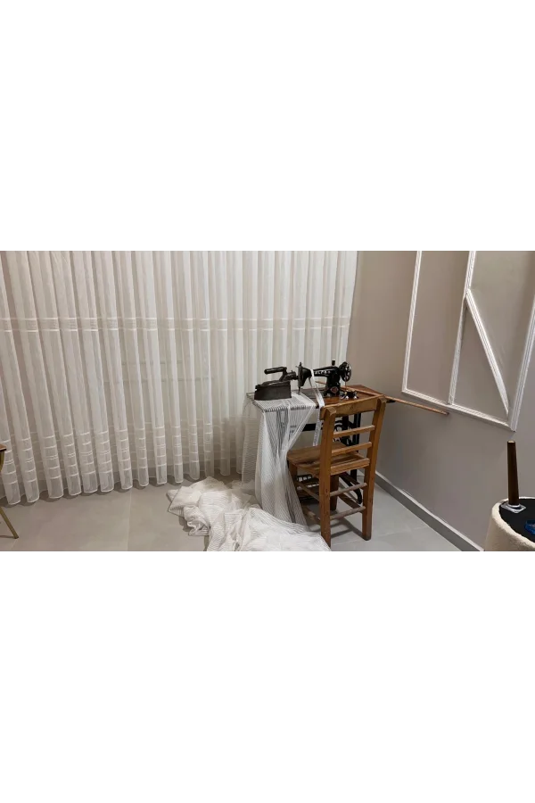 NİVEMESHOME MEVRA ALTIN ÇİZGİLİ 1/3 SIK PİLELİ TÜL PERDE APM